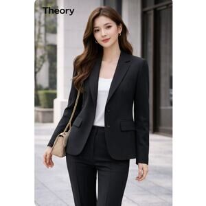Theory Wool Blazer 6 Charcoal Gray Academia Preppy Work Office Professional